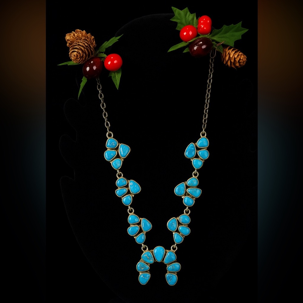 Blue Ridge Turquoise & Sterling Silver Squash Blossom Necklace